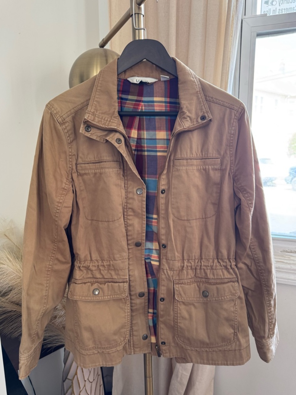 L.L. Bean Classic Utility Field Jacket - Tan Khaki - Plaid Flannel Lined | Small - Picture 1 of 10